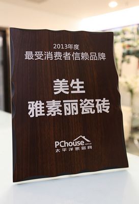 雅素丽品牌瓷砖的荣誉：2013最受消费者信耐的瓷砖产品
